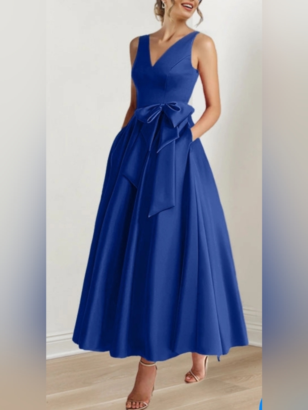 Missacc Elegant Purple Satin A-Line Dress with Waist Bow NWT Sz 8
